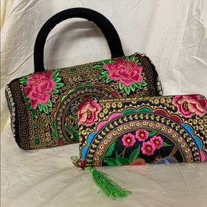 Embroidered Purse and Wallet Set